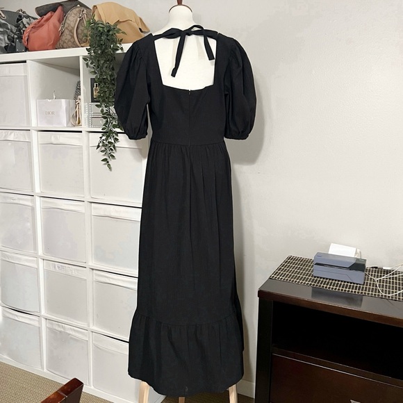 Molby The Label Textured Tiered Maxii Dress Puff Sleeve Classic Black Size 8 - Picture 3 of 10